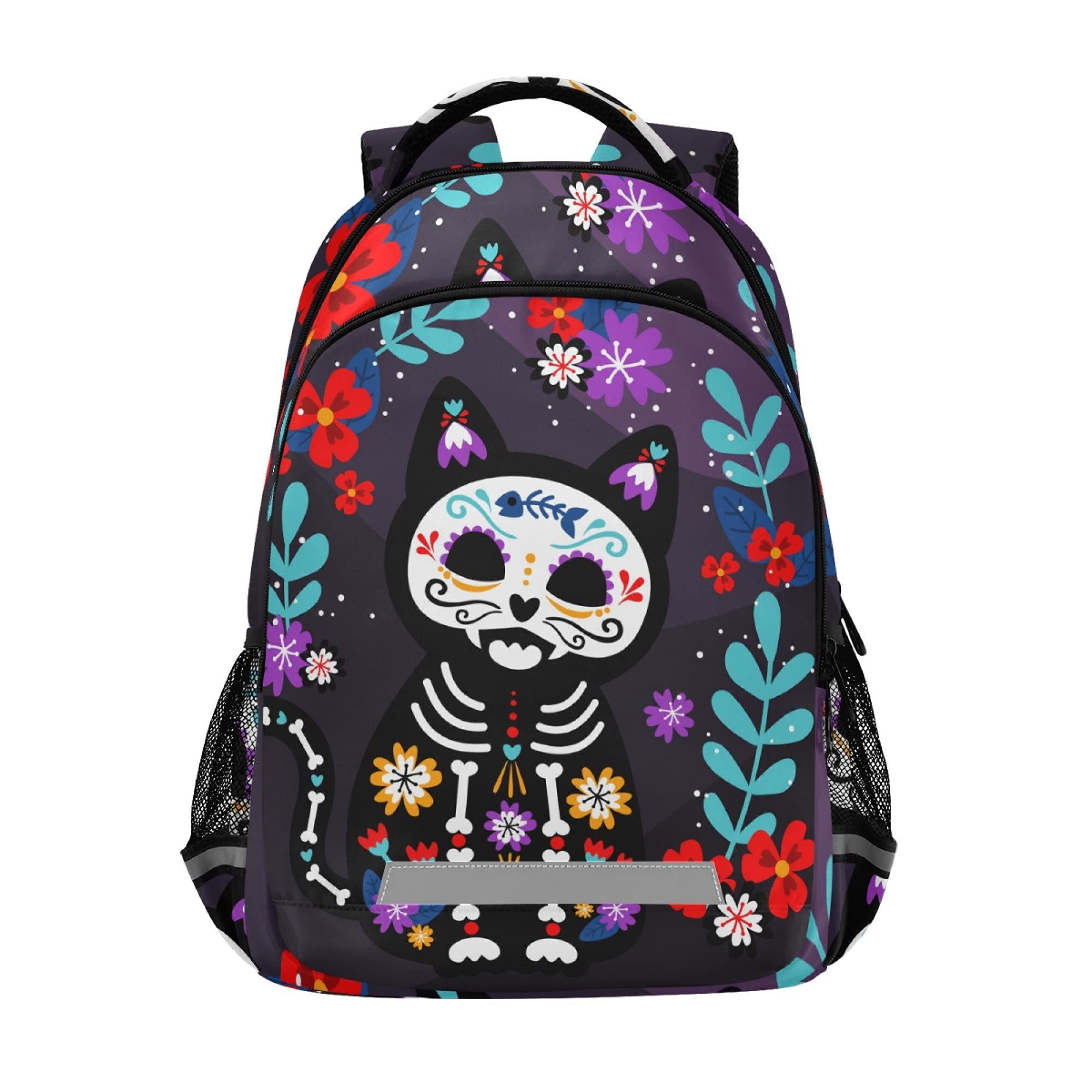 Glaphy Cat Sugar Skull Backpacks Laptop School Book Bag Lightweight Daypack for Men Women Teens Kids