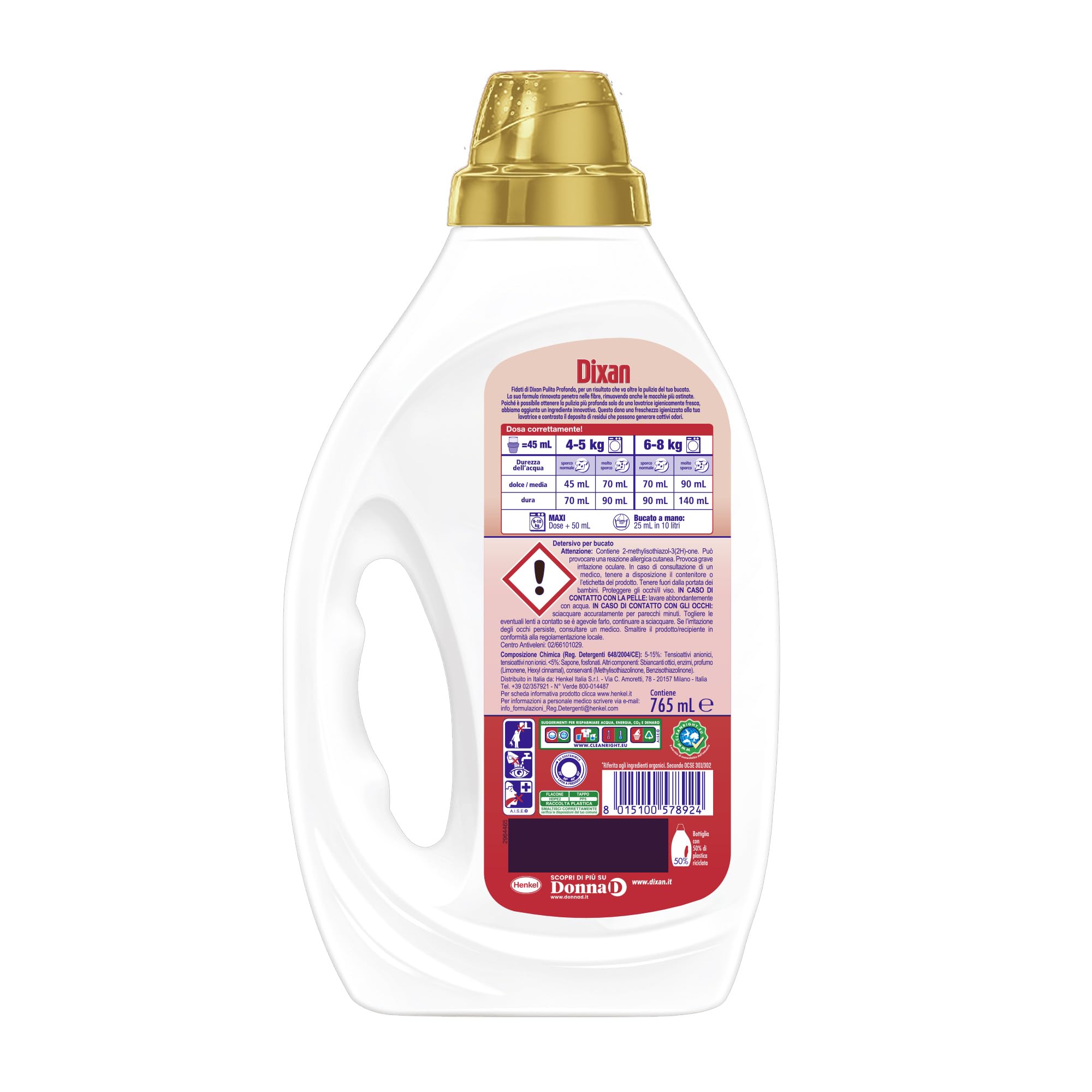 Dixan Liquido Expert Smacchiante Detersivo Lavatrice, 6 confezioni da 17 Lavaggi, Detersivo liquido per una pulizia profonda del bucato e freschezza igienica per lavatrice, Rimuove le macchie da 20°C