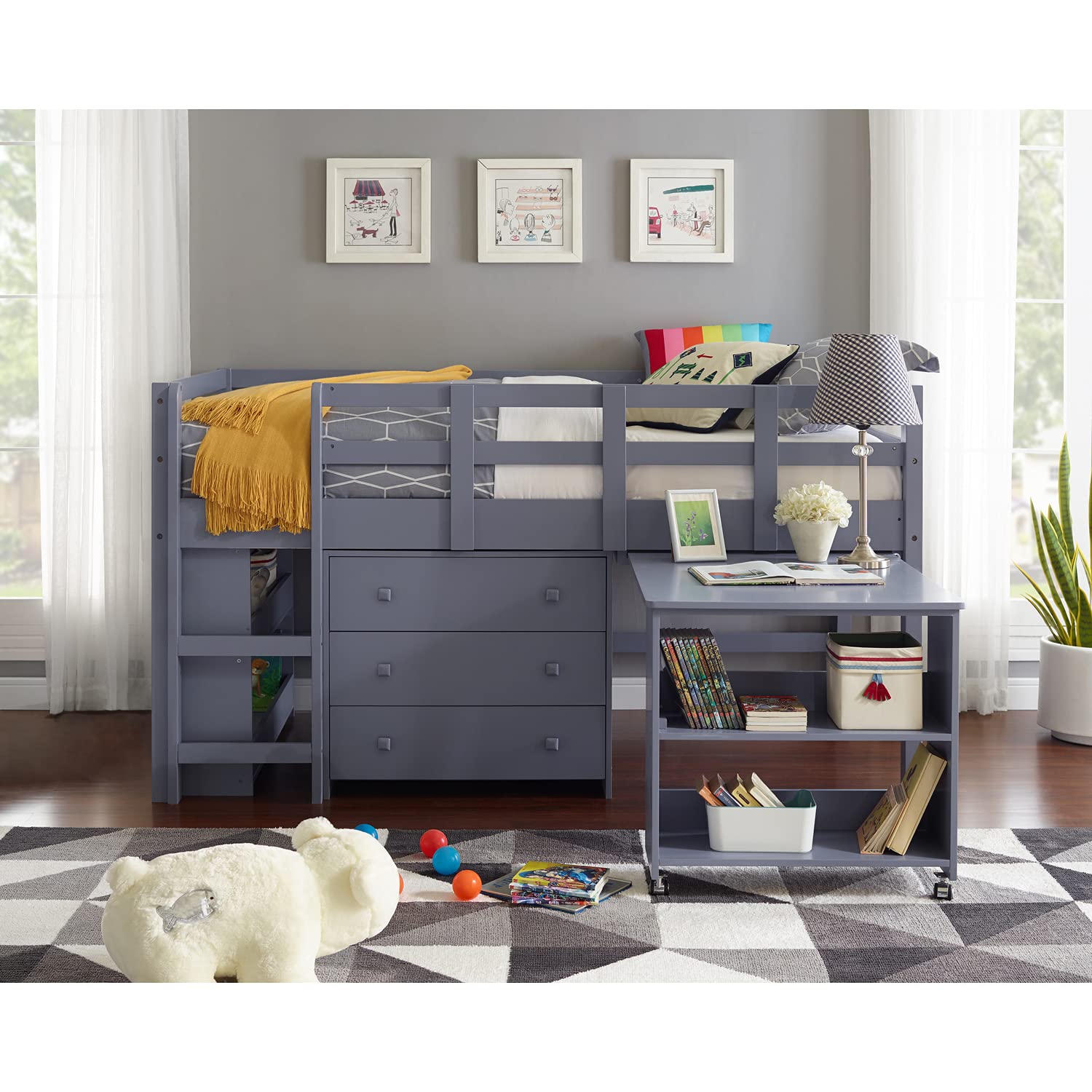 Twin Size Loft Bed with Desk Low Study Kids Loft Bed with Desk and