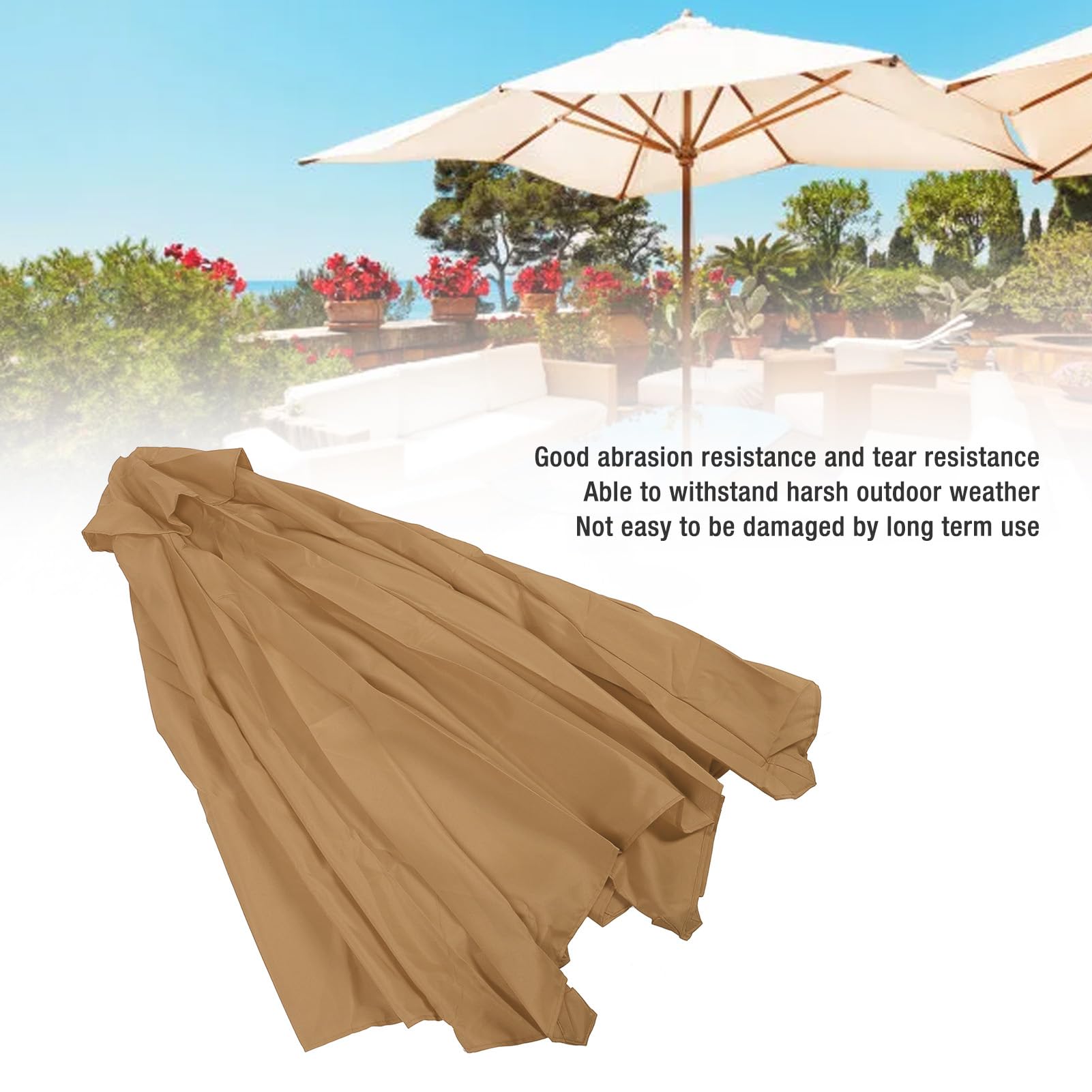 Tettoia per ombrellone da Esterno per Patio, Ricambio, Copertura per ombrellone da Giardino, Tessuto Antipioggia, Ampia Copertura, per ombrellone a 6 Stecche, Materiale Robusto e (caffè)