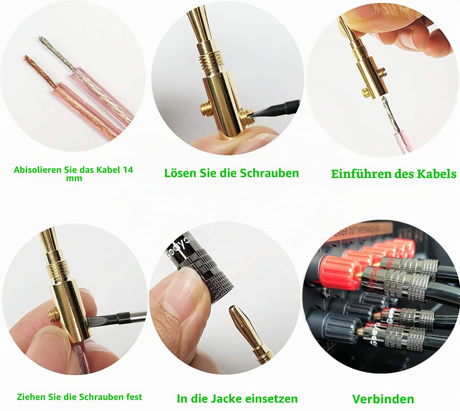 Bananenstecker 24k vergoldet für lautsprecheri - (6 Paar / 12 Stück)