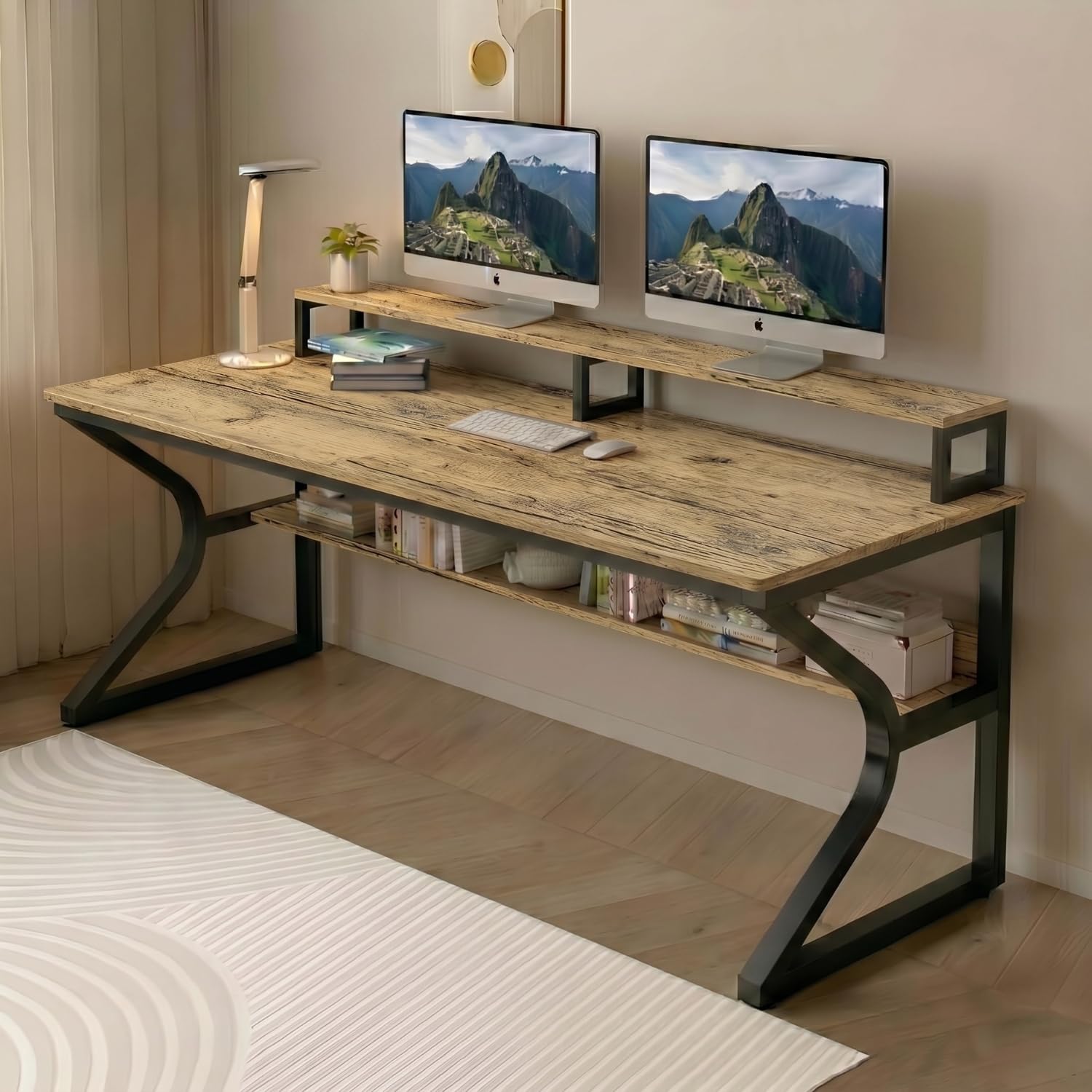 TEKAVO Qri Computer Table for Home Pc | Office Table for Home | Lower Shelf & Moniter Riser, Laptop Table, Worktable, Study Table, Workstation | Forest Wood, Metal, (120 Cm x 60 Cm) - DIY