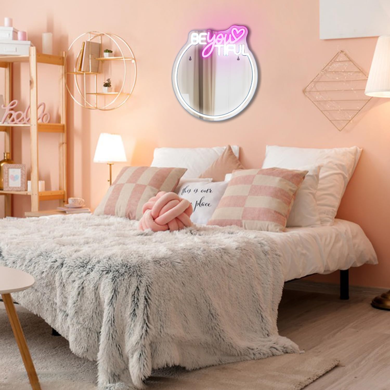 Beautiful Mirror Neon Sign Pink and White Neon Signs for Wall Decor Mirror Neon Light Sign for Bedroom USB Connectivity Pink Led Signs for Live Room Home Wall Decor Gifts for Girls