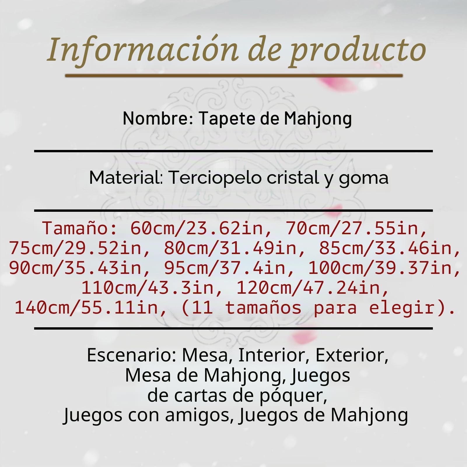 Tapete grande de Mahjong con respaldo de goma, mantel suave y antideslizante, tapete de mesa para Mahjong, Paigow, Poker, cartas y juegos de mesa (verde, 80 cm)