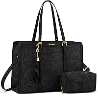 Vista 10 de LOVEVOOK Bolsa de mano para laptop para mujer, bolsa de trabajo vintage de 15.6 pulgadas con embrague, bolso grande de cuero para laptop con soporte