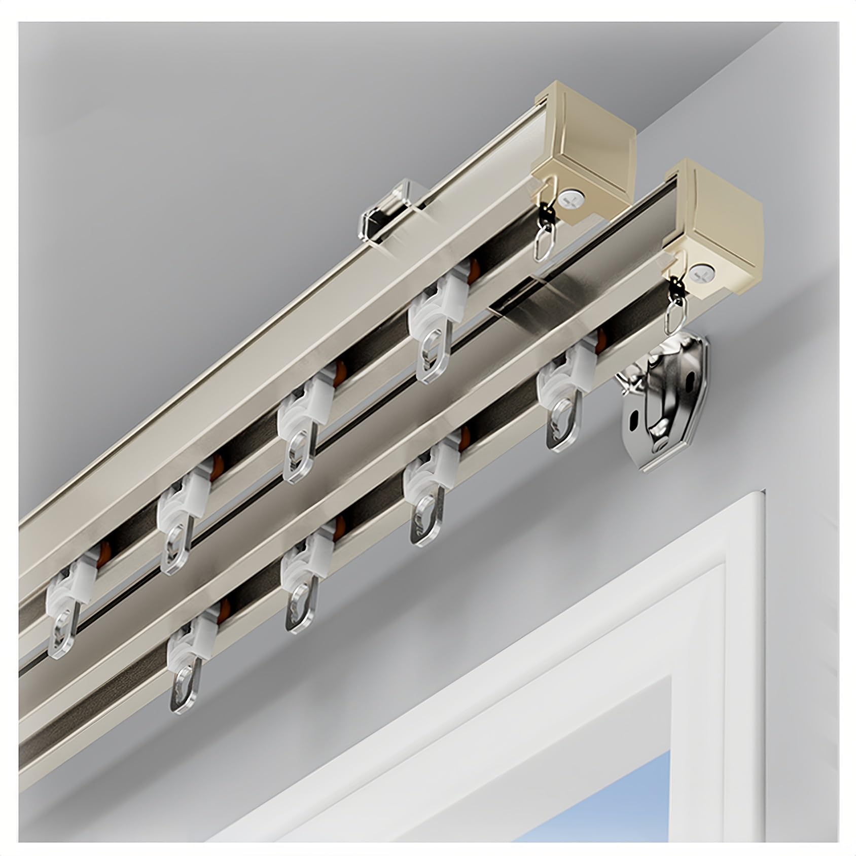 Cmjymx Champagne Curtain Rail Double Track For Window Room Divider, Wall Divider Curtain, Rv Curtain Track, Room Divider-Sliding Curtain Rail - Ceiling/Wall Mount(,16.4Ft/500Cm)