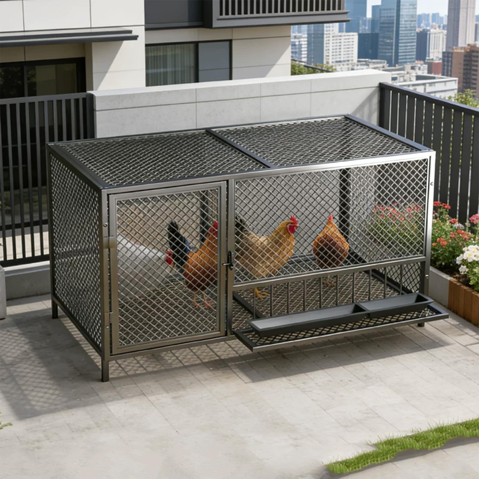 Gallinero Exterior De Metal para Jardín, con Puerta con Cerradura Y Compuerta De Alimentación; Capacidad para 6 A 15 Gallinas. Fácil Montaje. Jaula Exterior para Aves De Corral, Pat Black 120×60×62cm