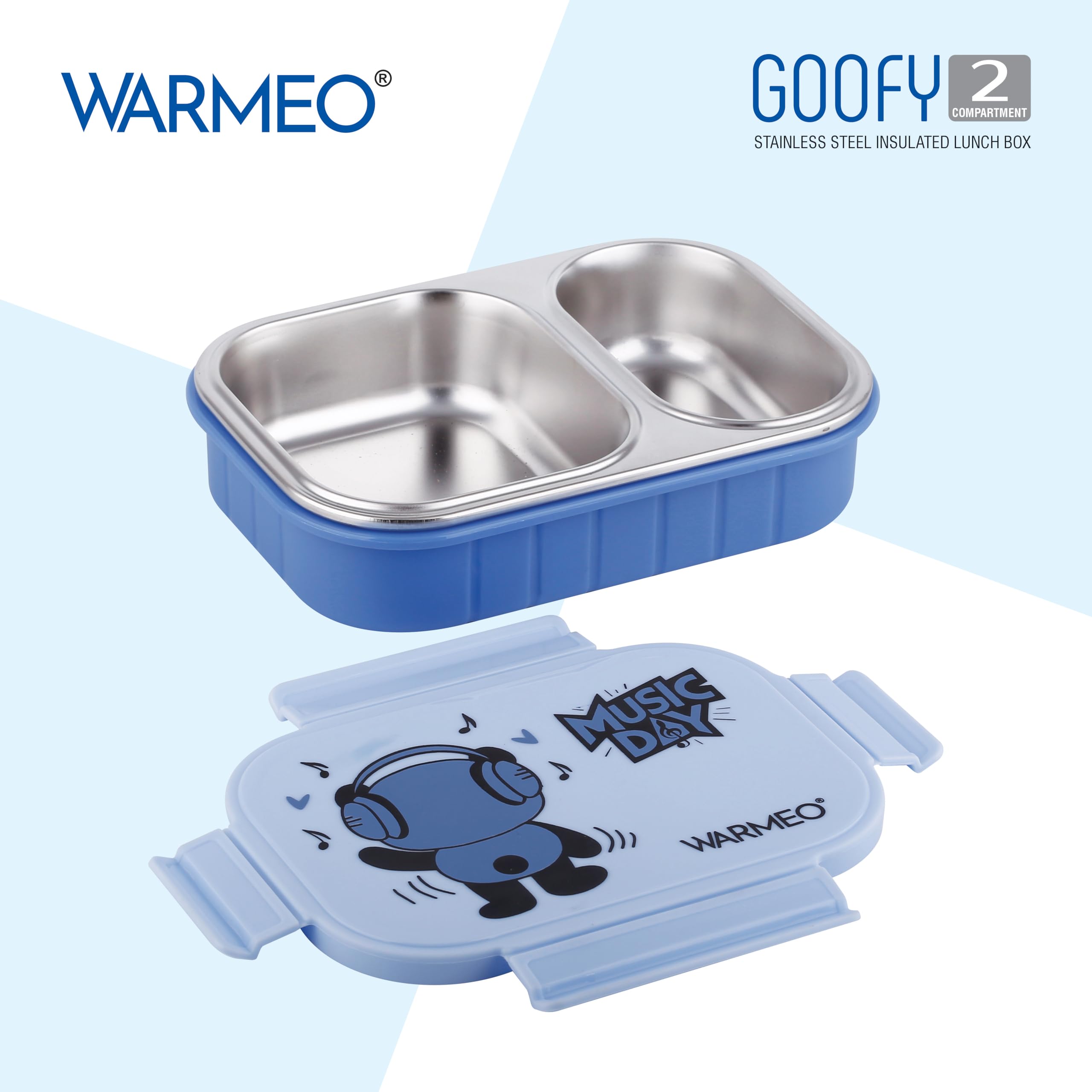 WARMEO Goofy Insulated Lunch Box with Two Compartment BPA Free, Kids Lunch Box,Food Grade Ideal for School, Picnic, Office & Outdoor - 500ml Blue, Stainless Steel — Amazon image 4