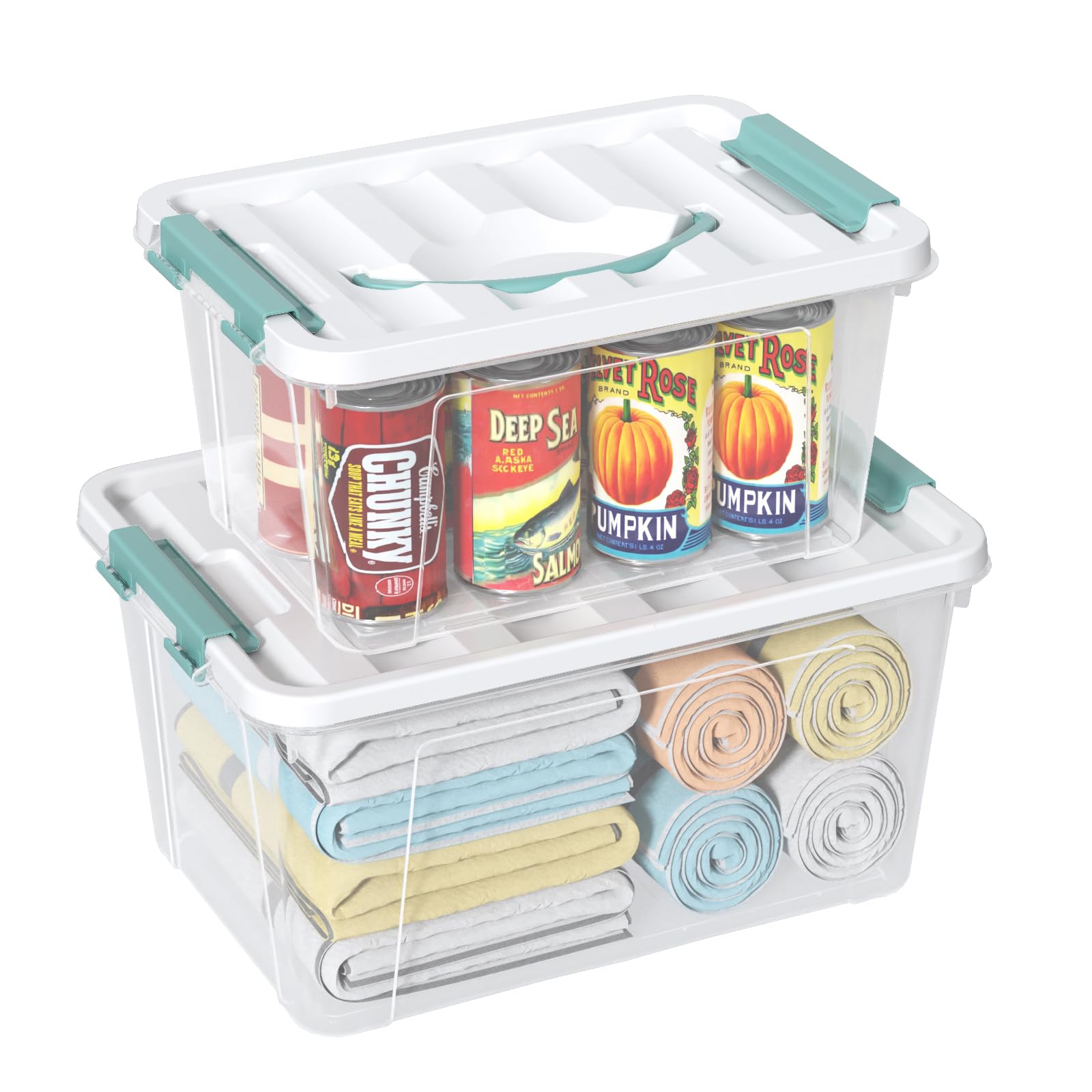 Photo 1 of ** LARGER CONTAINER CRACKED**DynkoNA 2-packs Latch Storage Boxes with Handle, 7 Quart & 14 Quart Clear plastic Container Tote