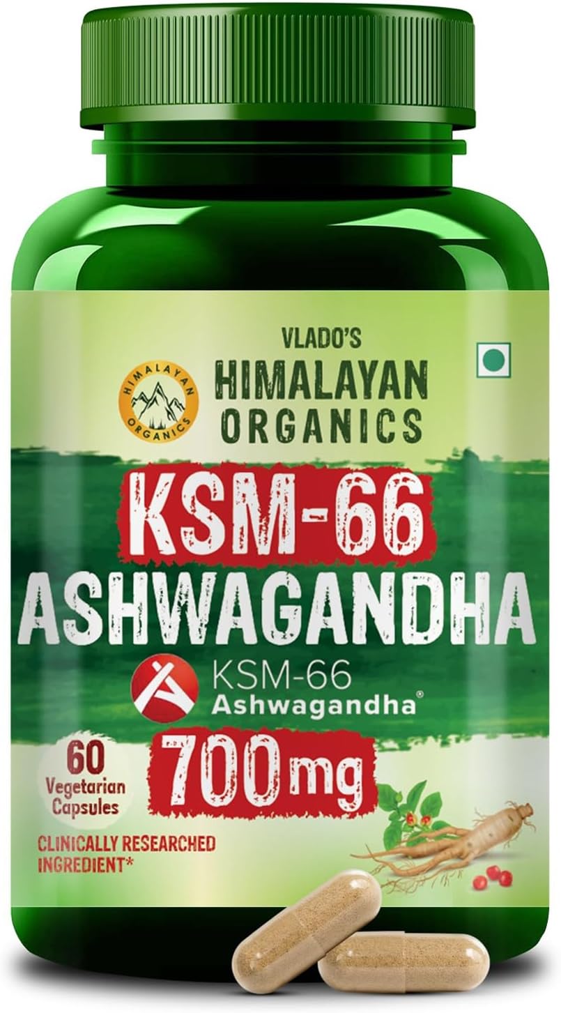 Vlado's Himalayan Organics Ashwagandha KSM66 700mg - 60 Capsules I KSM 66 Ashwagandha Capsules for Men & Women | Clinically Proven I 5% Withanolides for Max Results - 100% Pure Root Extract | Stress Relief, Energy & Recovery Support | World’s Strongest Ashwagandha