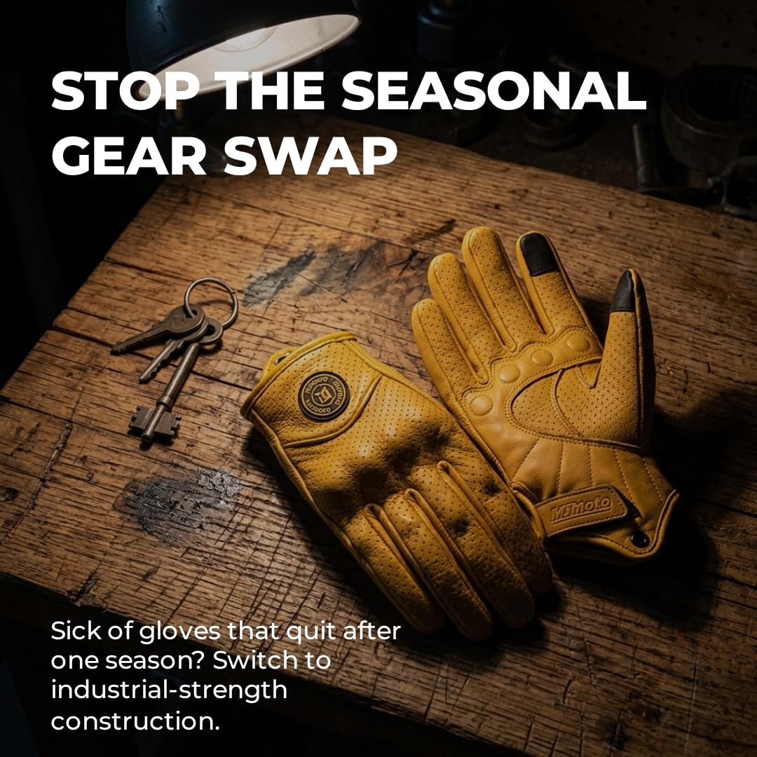 Gants de Moto en Cuir de chèvre Classique Jaune avec Trou de vélo d'été Gants de vélo pour Les Gants de Protection du Motocycliste