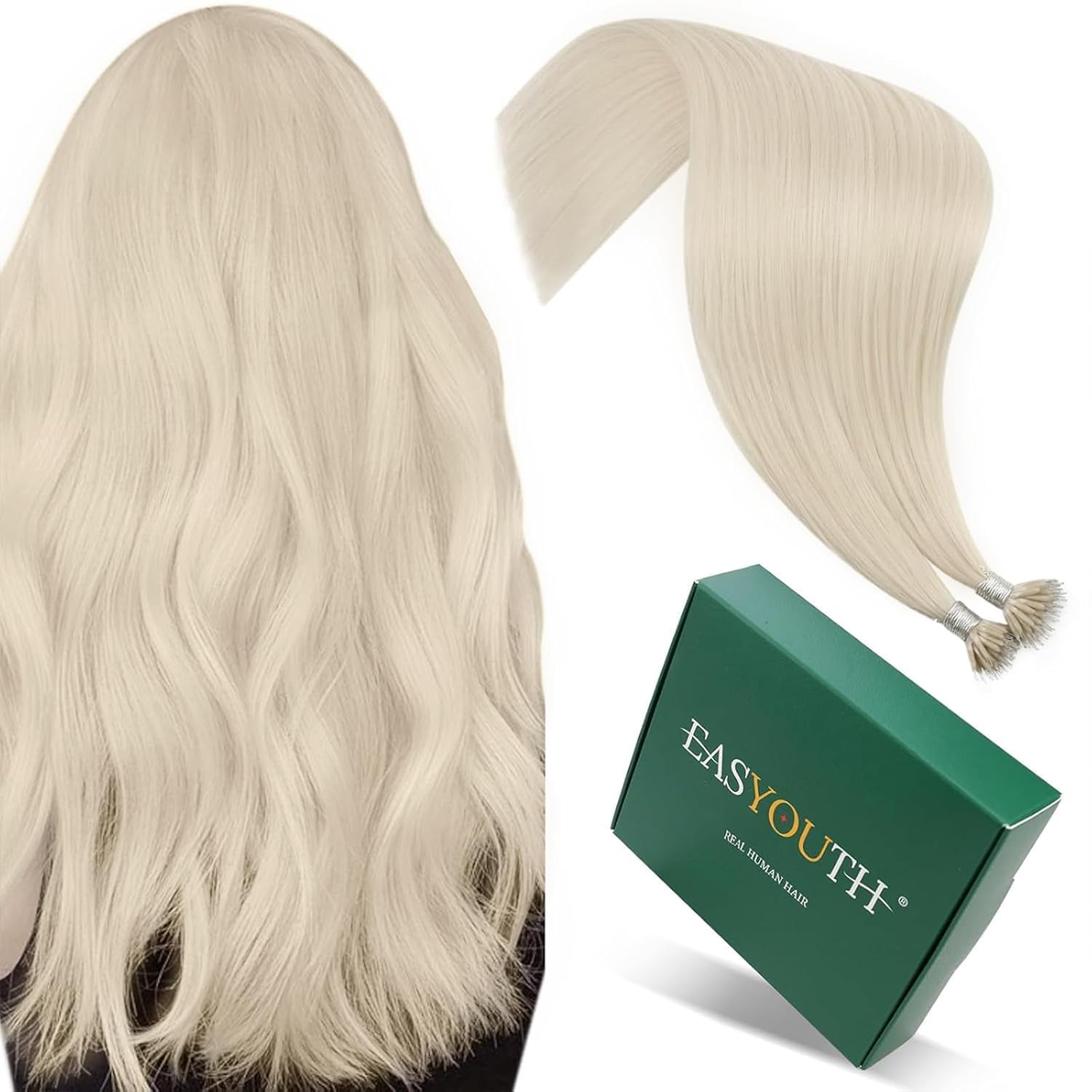 Easyouth Nanoring Extensions Echthaar Platinblond Extensions Nanoring Echthaar Blond Haarverlängerung Nanoring Extension Für Damen #1000 35 cm 50 g 50s