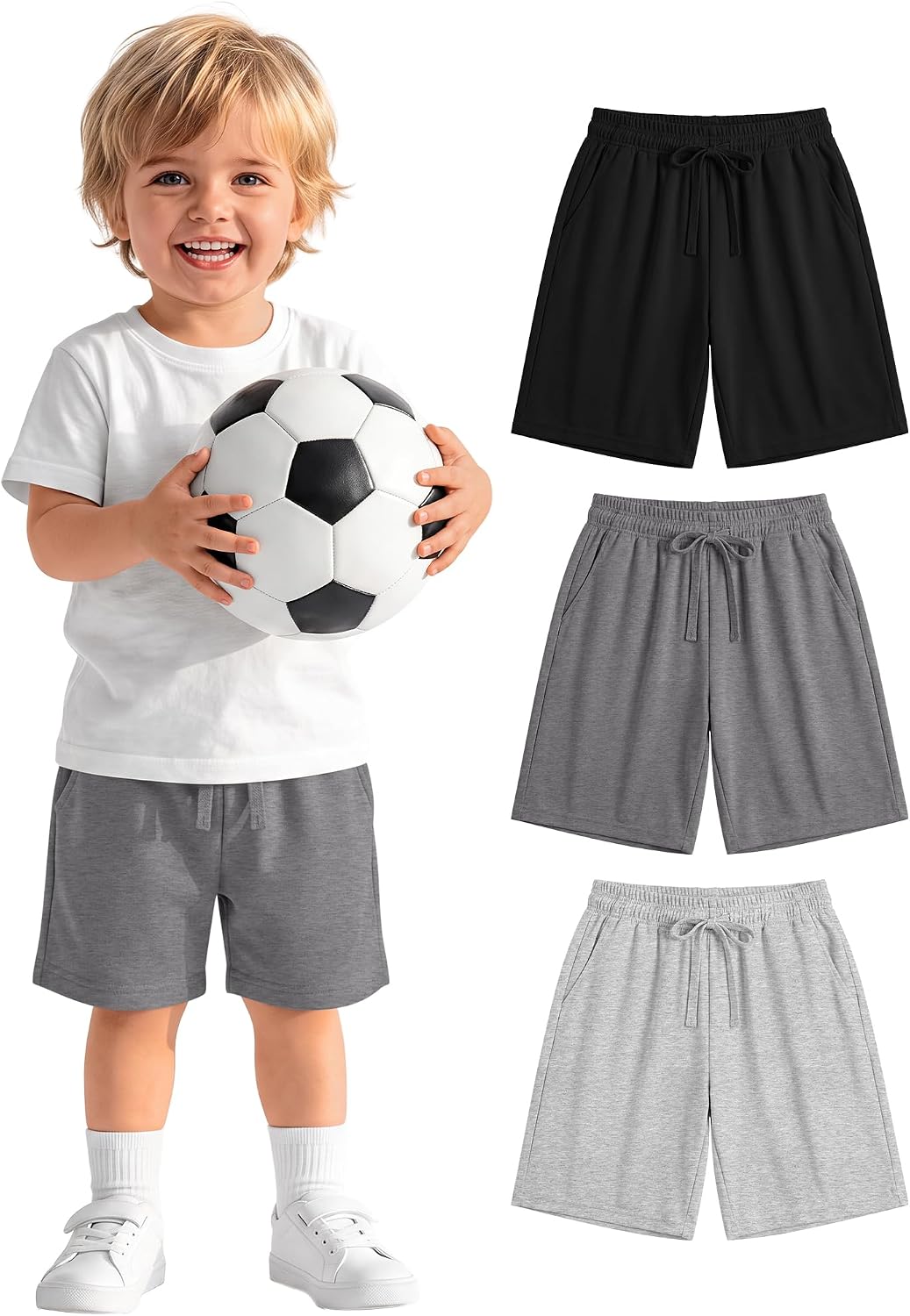 Toddler Boys' Shorts Baby Summer Pull on Knee Length Athletic Elastic Waist Casual Clothes with Pockets Size 18M-5T