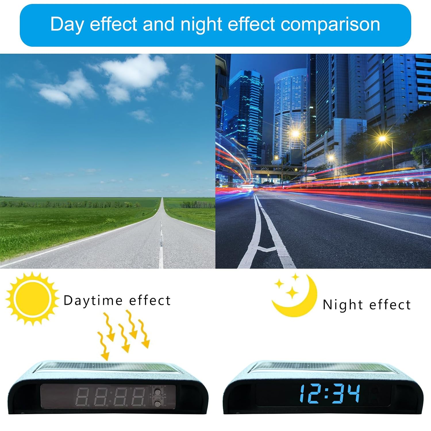 Sustainable Solar Car Clock with Nighttime Solar Charged Clock Convient for Drives Who Travel At Night Glowing Vehicle Timepiece