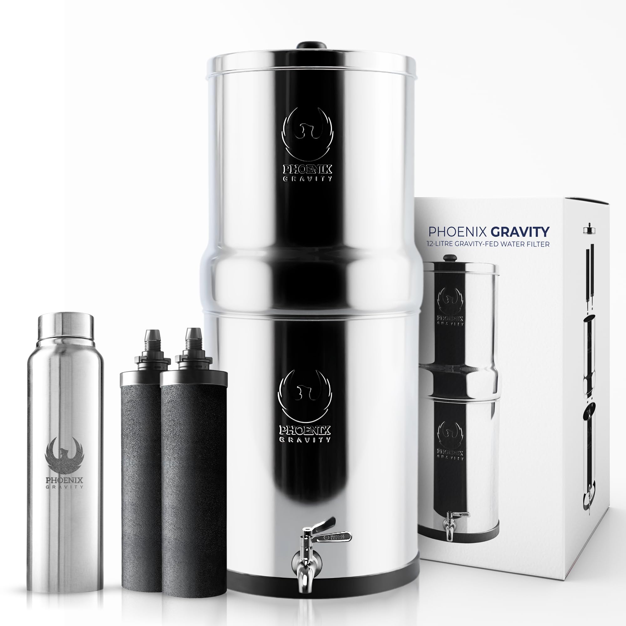 – 12-Liter Stainless Steel Gravity Water Filter | NSF Certified AISI 304 | 2 Smart Carbon Cartridges Included | No Electricity or Plumbing Needed | Clean, Healthy Drinking Water