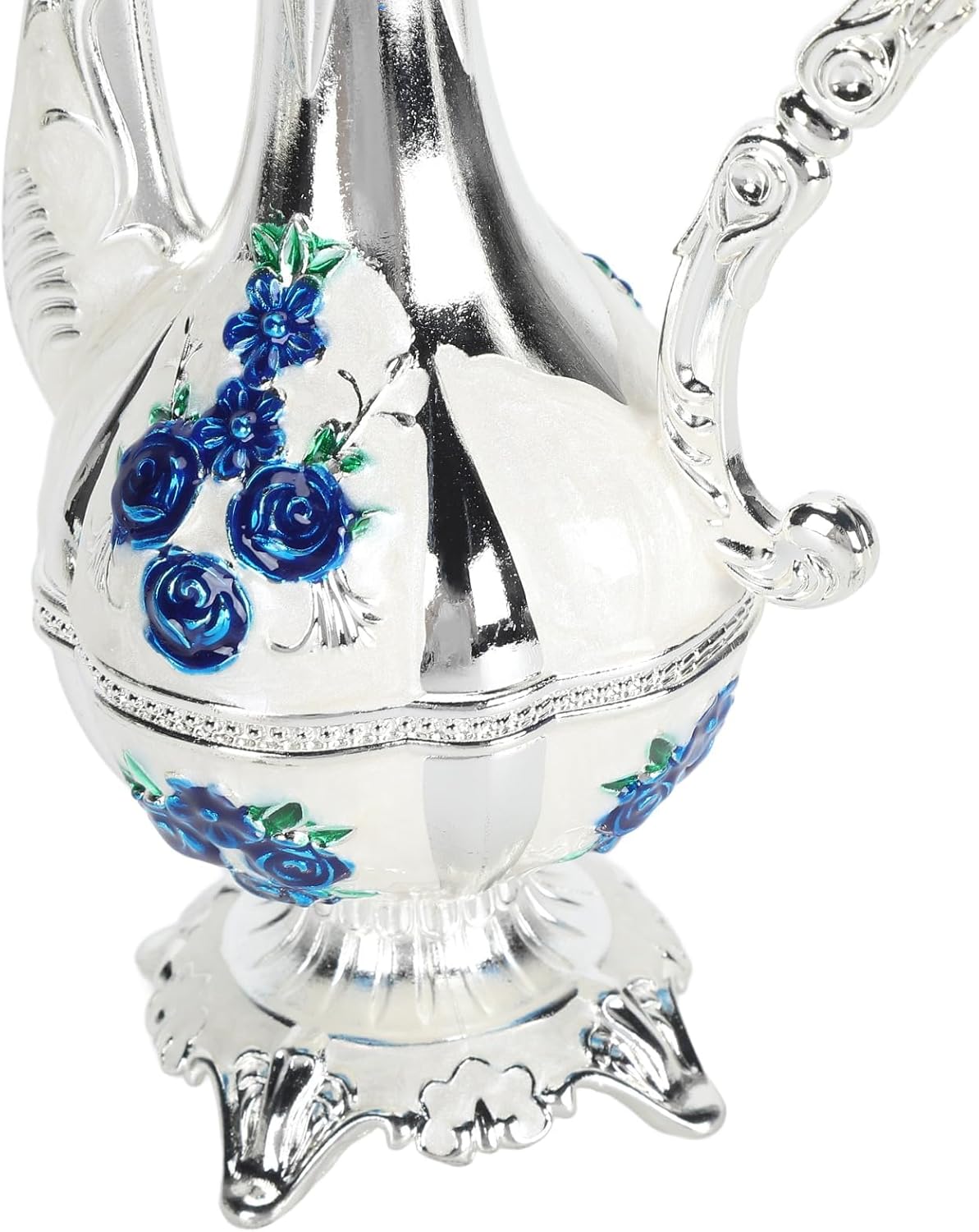 Vintage Turkish Coffee Pot Set, 7Pcs Metal Tea Set with 6 Cups Tray Elegant Alloy Teapot and Wine Glasses for Home Party Wedding Luxury Entertaining Set for Tea Coffee Cocktails (Silver White Blue)