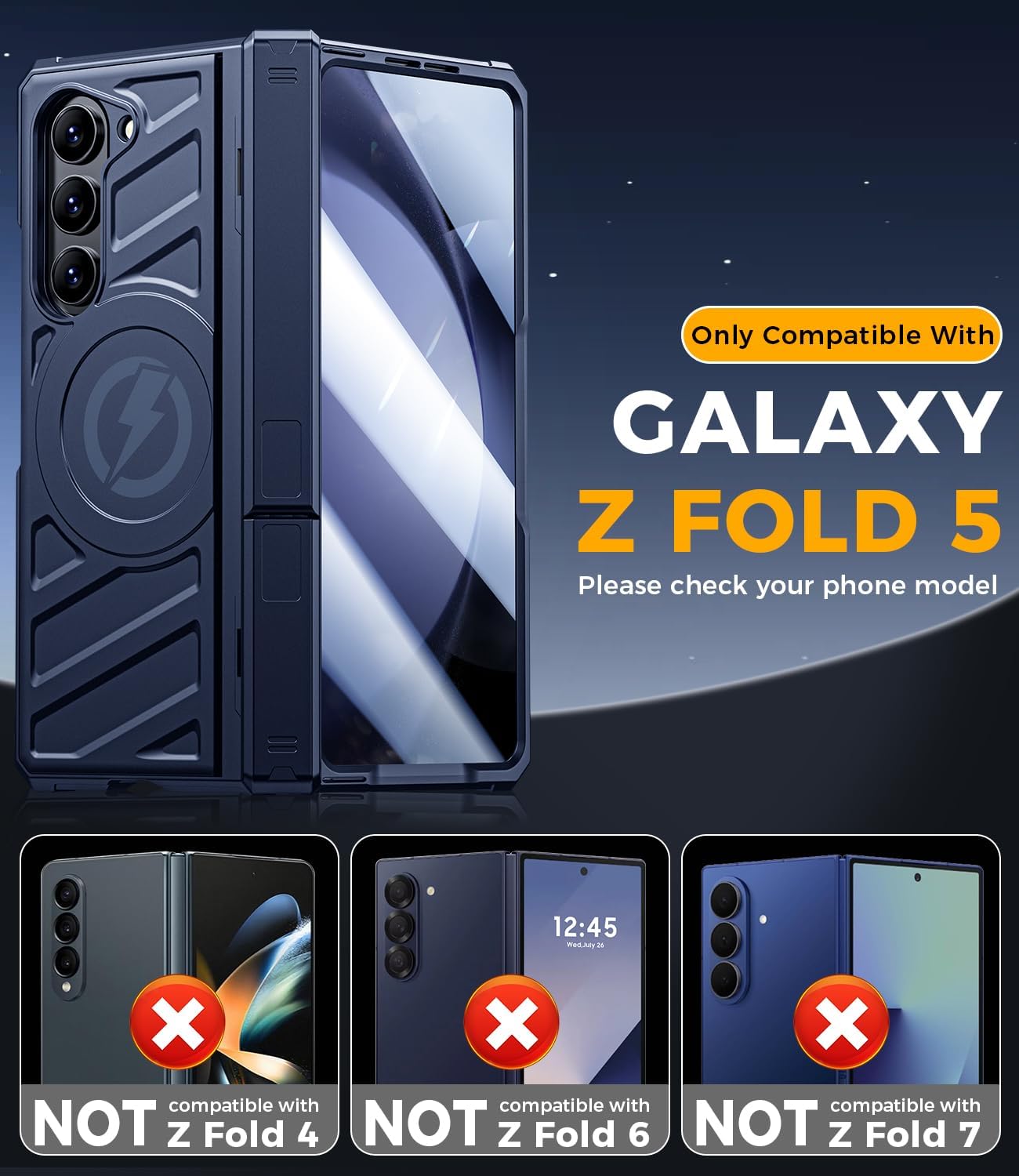 Magnetic for Samsung Galaxy Z-Fold-5 Case: Heavy Duty Phone Case [Compatible with MagSafe][Hinge Protection][Dual Kickstand] Shockproof TPU+PC Cover for z fold 5 5G 2023 Blue thumbnail