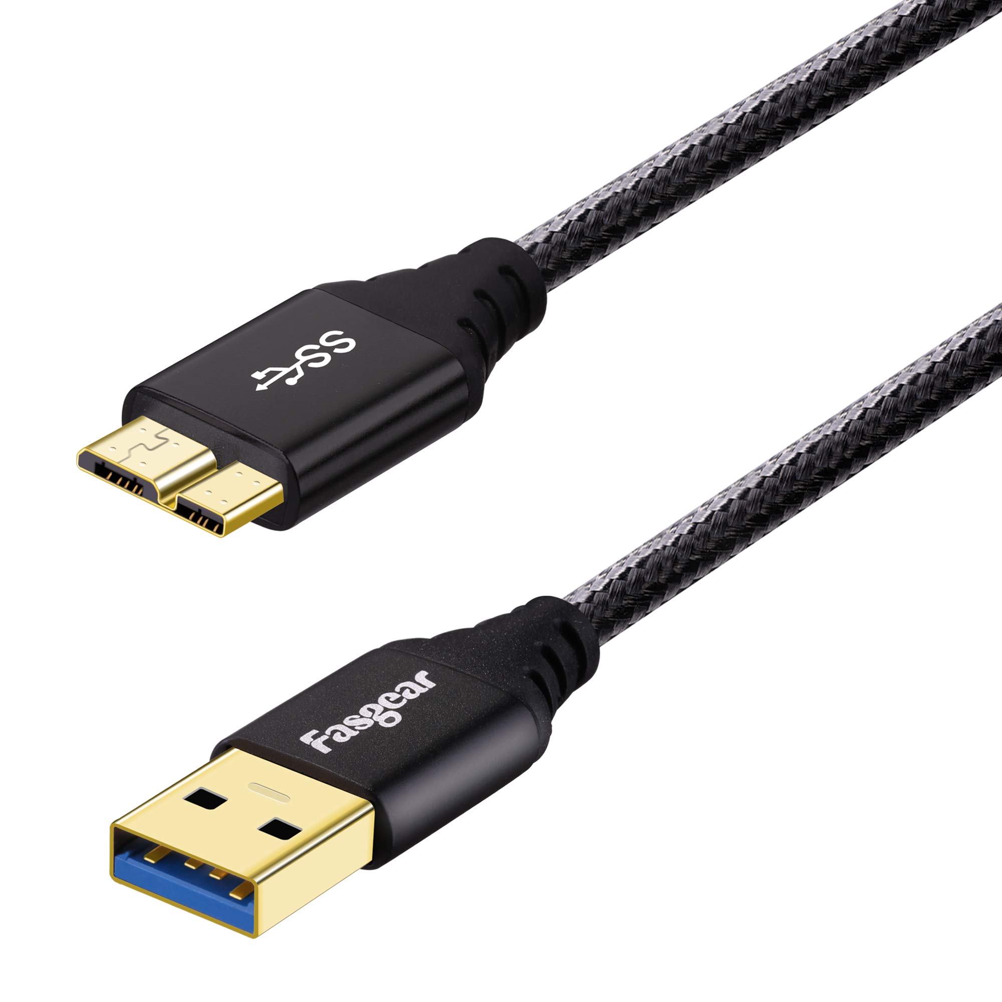 Fasgear USB 3.0 to Micro B Cable, 1 Pack 1.6ft Nylon Braided 5Gbps Charging and Syncing for Galaxy Note 3, WD, Seagate, Samsung, Toshiba External Hard Drive, Mobile Hard Disk (Black)