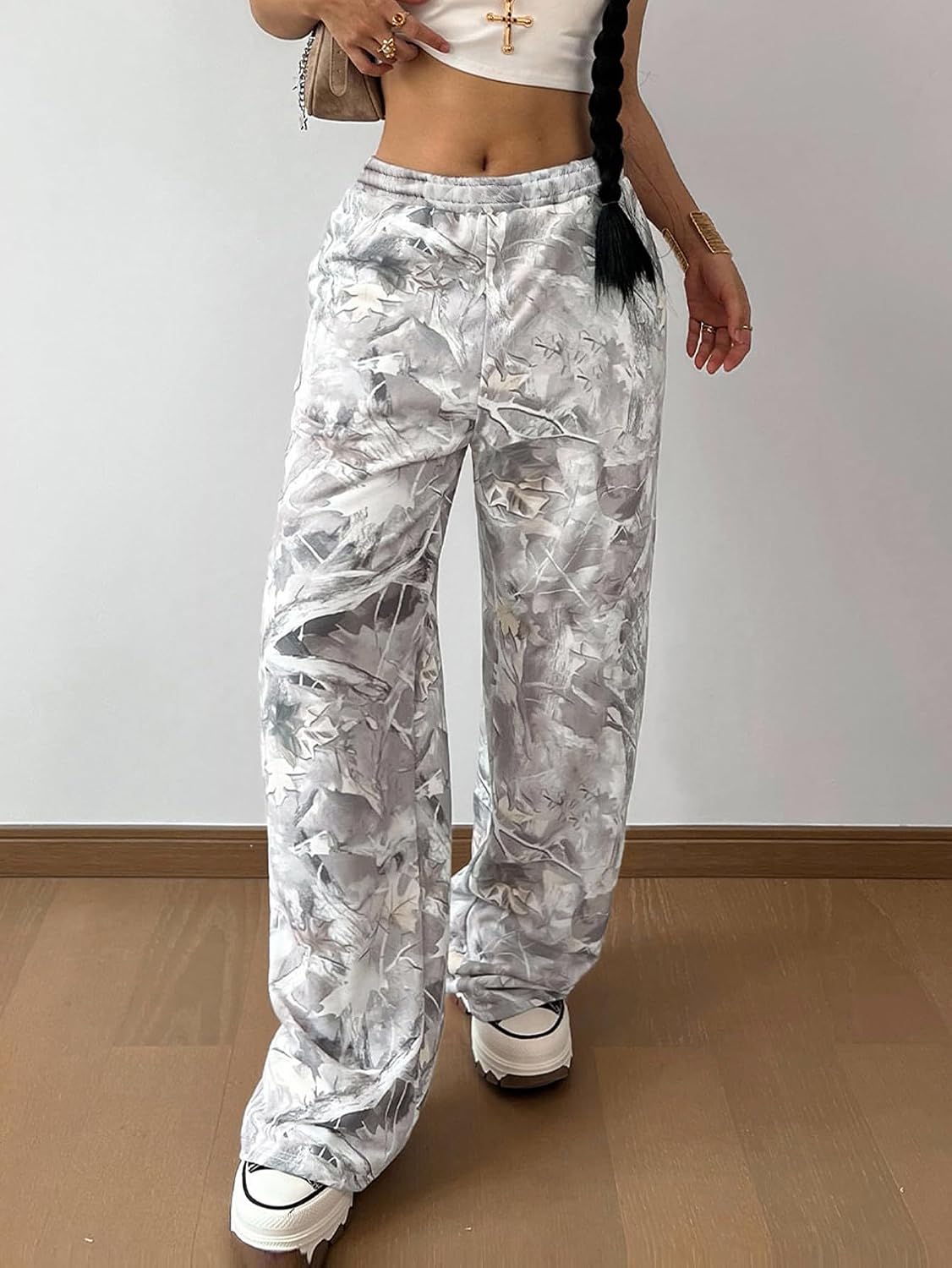 MakeMeChic Girl's Camo Sweatpants Elastic Waist Wide Leg Baggy Pants