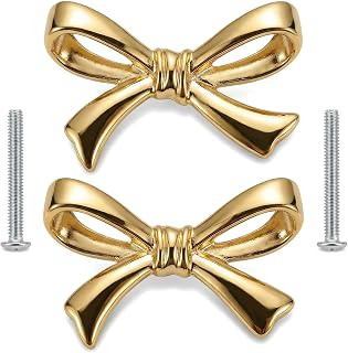 2 Pieces Bow Shape Cabinets Knobs Brass Gold Drawer Pulls Bow Shaped Cabinet Handle for Dresser Hardware Cupboard Dresser Wardrobe Knobs Home Decor