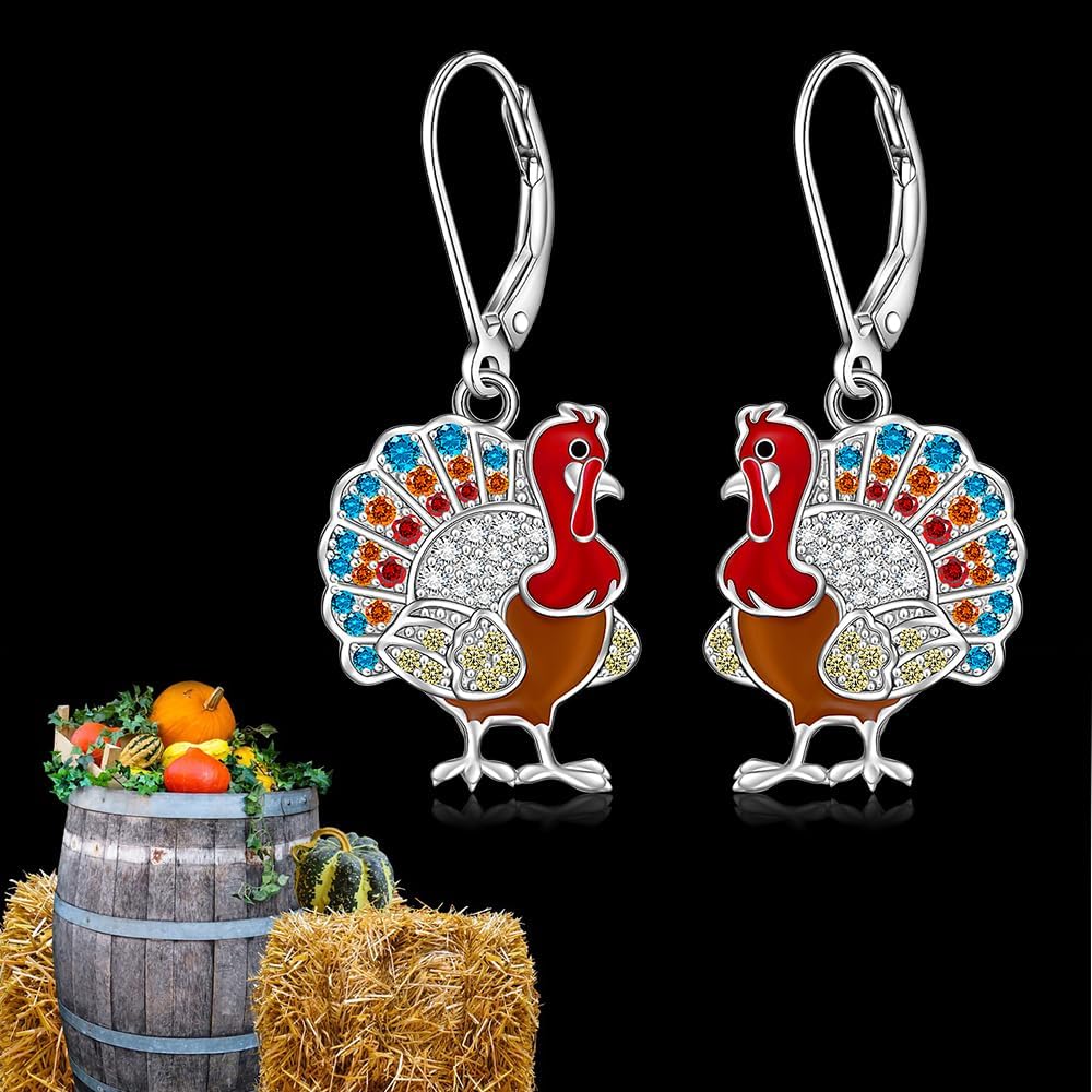 Thanksgiving Earrings Turkey Earrings for Women Sterling Silver Fall Thanksgiving Day Turkey Dangle Earring Jewelry Gift - Image 8