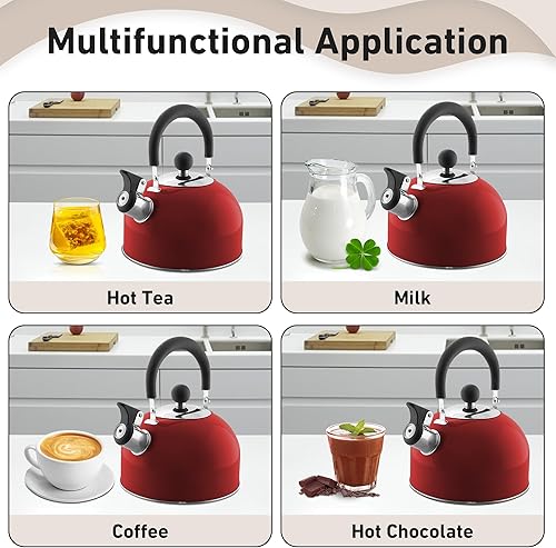 Vista 34 de Lily's Home Hervidor de té silbante de acero inoxidable de 2 cuartos de galón, la calderas de té y agua perfectas para tu hogar, dormitorio