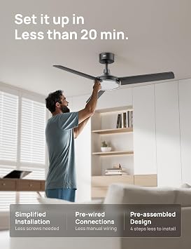 DREO Bedroom Ceiling Fan with Lights, Quiet DC Motor, 22db,Quick-Install, Powerful Airflow, 6 Speeds with Remote, Reversible, 6-Level Dimmable, 5CCT, Black,52 Indoor/Outdoor
