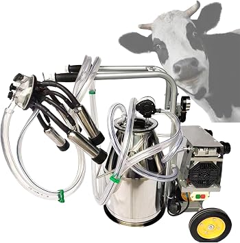 25L Electric Milking Machine, Rubber Milk Lining Milker, Portable Milking Equipment with Wheels, Adjustable Pressure, for Cattle, Sheep, Camels 220V