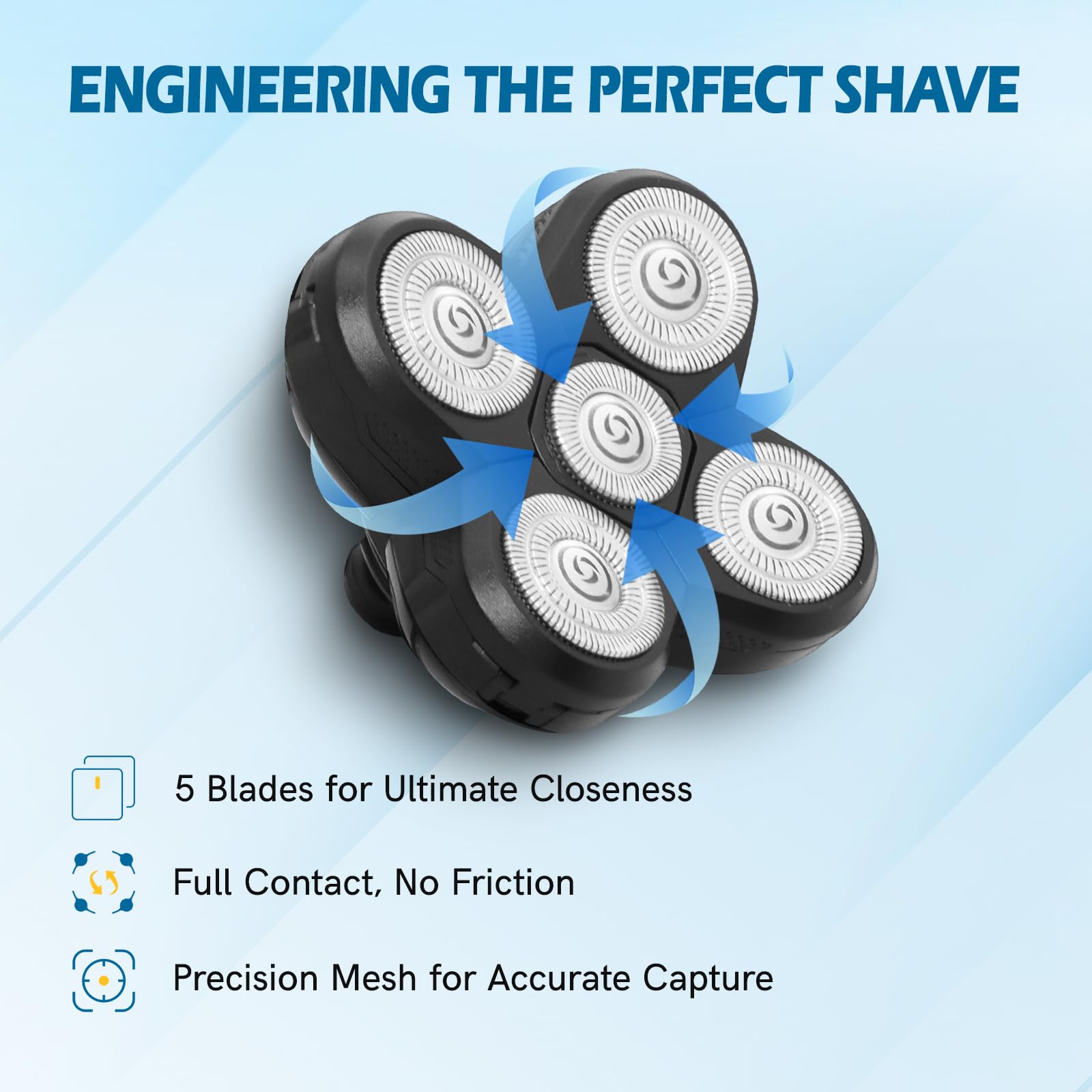 Confezione da 3 lame di ricambio per rasoio Freebird Head | Ricariche per rasoio elettrico a 5 lame per Bald Men Freedom Grooming + 1 spazzola per la pulizia