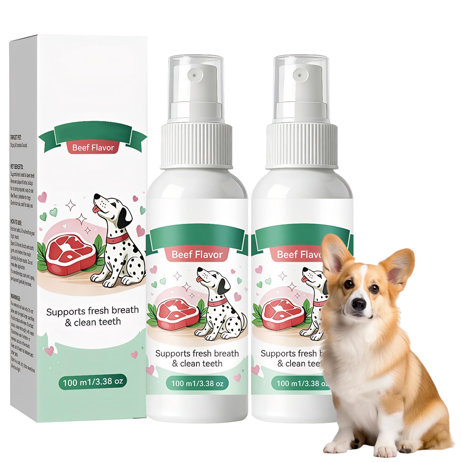 Hwanme 2Pcs Dog Dental Care Spray,Dentaclean Spray for Dogs,Dental Formula Water Additive for Dogs,Fresh Breath & Teeth Care for Your Pet