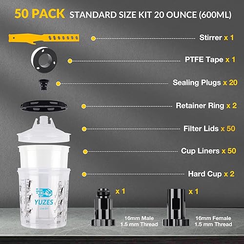 Miniatura 2 de YUZES Sistema de Vasos de Mezcla de Pintura de 20 Onzas (600ml), 50 Revestimientos y Tapas de Vasos de Pintura Desechables, 2 Vasos Rígidos con