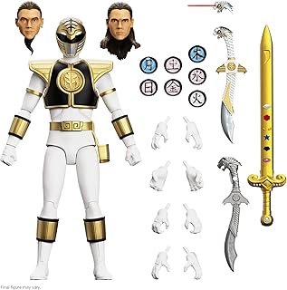 Super7 Ultimates Mighty Morphin Power Rangers White Ranger - 7" Power Rangers Action Figure with Accessories - Super7 Classic TV Show Collectibles and Retro Toys