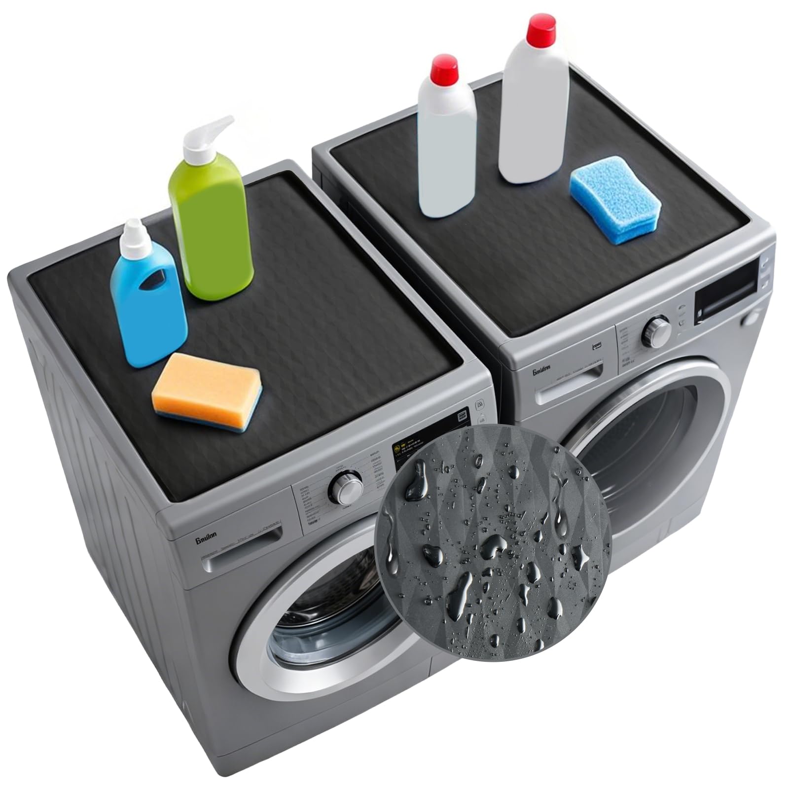 2 PCS Washer and Dryer Top Protector, 25.6''x 23.6'' Silicone Covers Mat for Washer and Dryer Top, Waterproof Anti-Slip Dust-Proof Dryer Mat for Top