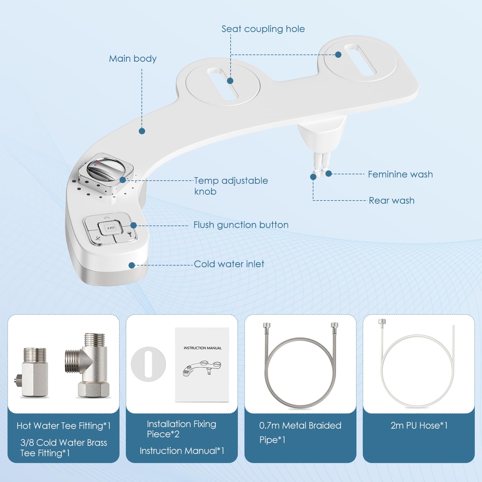 Bidet Portátil para WC No Eléctrico Doble Boquilla Retráctil Presión de Agua Ajustable