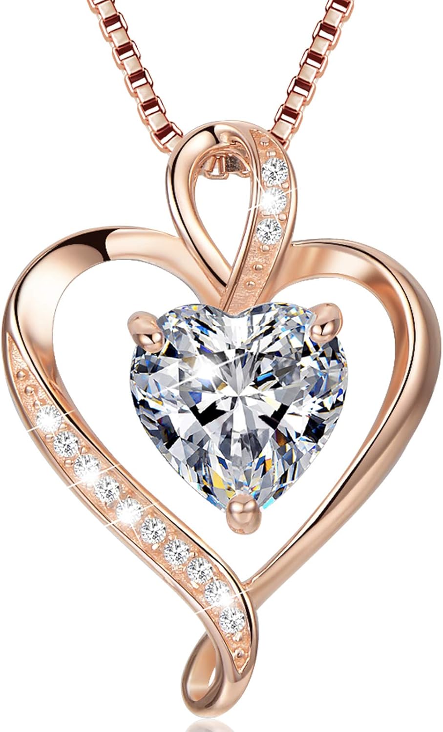 LAVUMO Halsketting met Hart hanger, 925 sterling zilver, roségoud, goud, voor dames, geschikt als cadeau voor verjaardag, Kerstmis, Valentijnsdag, hypoallergene Halskettingen. (Rosé goud-04-april