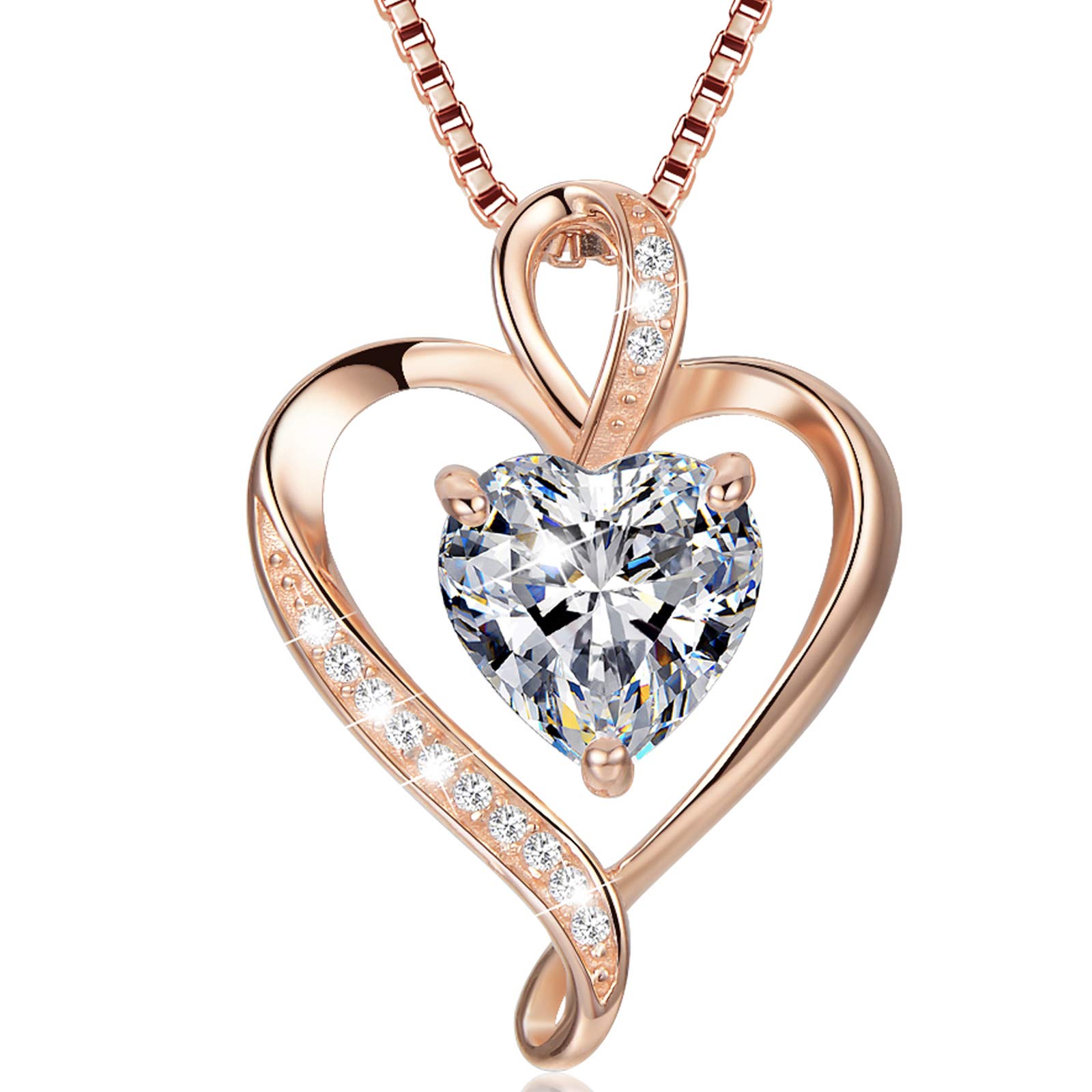 LAVUMOCollares Mujer Amor Colgante de Corazón Oro Rosa Plata de Ley 925 Collares de Mujer,Joyas Regalos para Esposa, Mamá, Novia, Cumpleaños Navidad Aniversario día de San Valentín Regalo