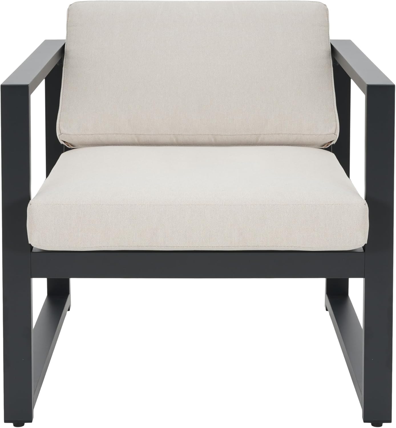 Christopher Knight Home Navan Set of 2 Outdoor Patio Club Chairs with Cushions, Aluminum Outdoor Armchair, Garden Sofa Lounge Chairs, Patio Conversation Set for Porch Backyard Garden, Beige+Black