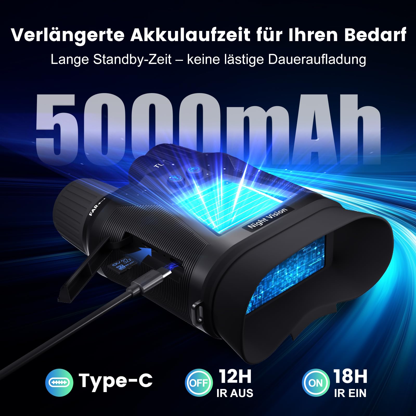 Nachtsichtgerät 4K Nachtsichtfernglas - 3" Digital Infrarot Fernglas für Erwachsene, 5000mAh Wiederaufladbares, 8X Digitalzoom Nachtsicht 400M für Camping, Jagd & Sicherheit Beobachtung