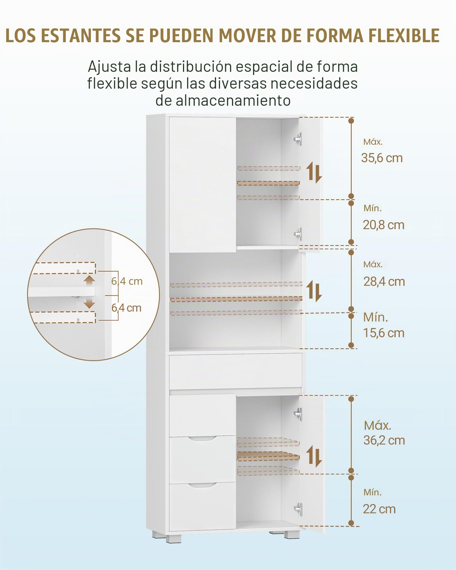 Hzuaneri Armario Alto Baño, Columna Baño, 30 x 60 x 190 cm, Blanco | 4 Cajones y 3 Puertas, Estantes Ajustables, Moderno, Para Cocina y Salón, SC15503X