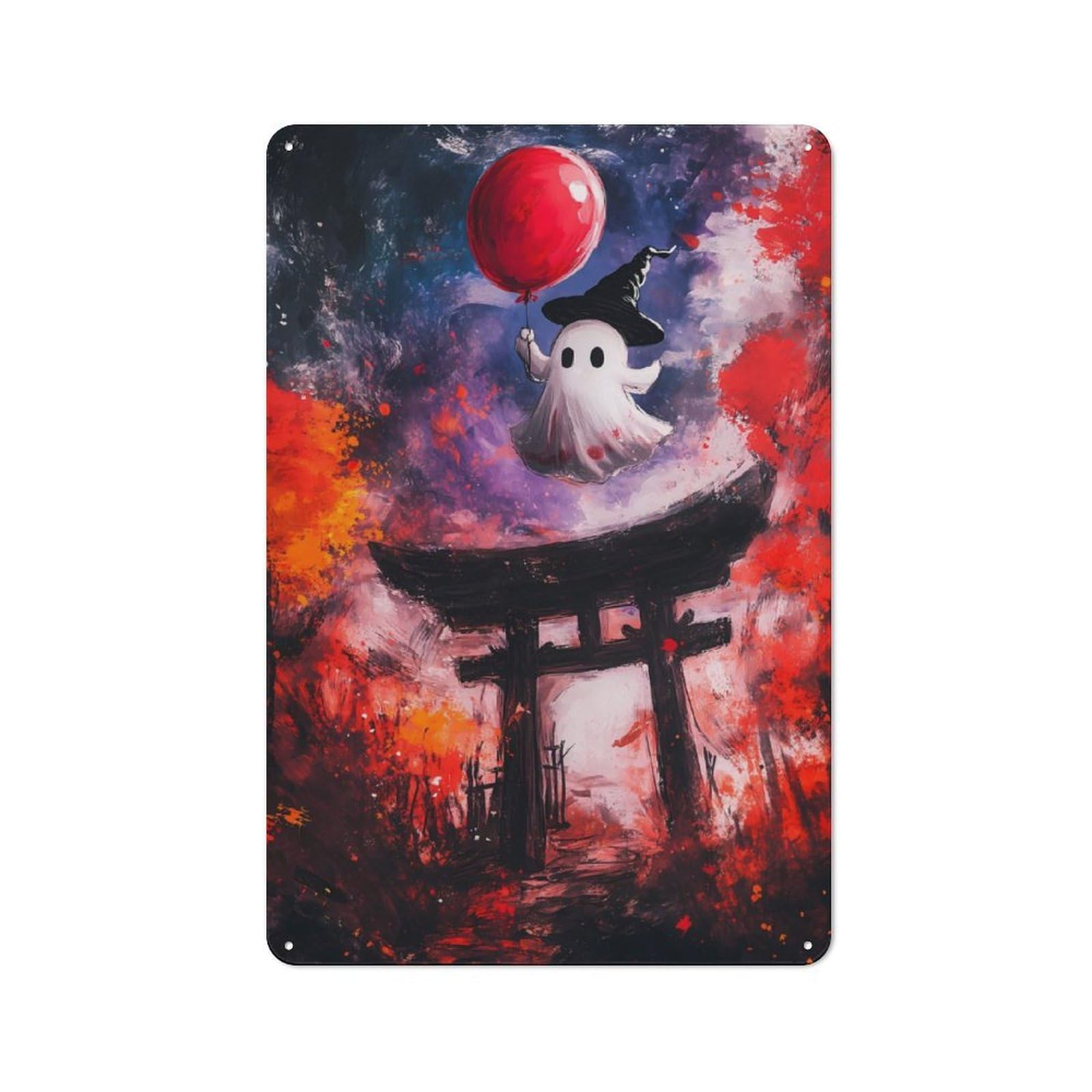 Junmoney Ghostly Halloween In Japan Metal Wall Sign 30X20cm Featuring For Café Or Restaurant, For An Autumn Wall Display In Café And Restaurant