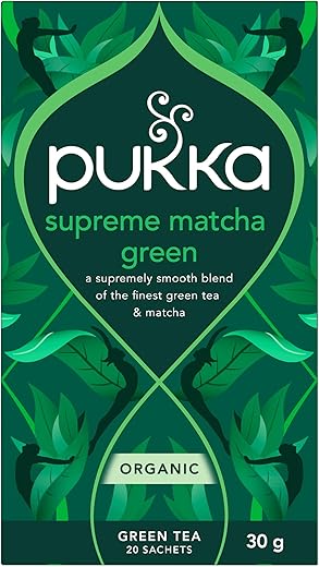 Pukka Tea, Supreme Matcha Green, Organic Green Tea, Whole Leaf and Matcha Powder, Caffeine Free, Ethically Selected Ingredients, To Be Your Best, 20 Filters
