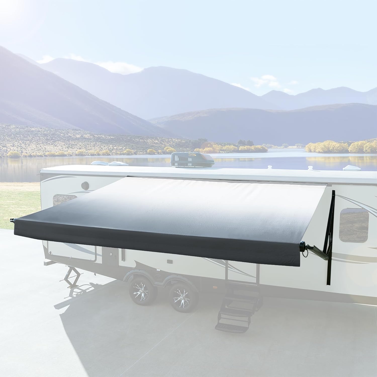 RecPro RV Awning Fabric Replacement Heavy Duty 16 oz. Weatherproof Vinyl | Universal Camper Awning Replacement for RV, Trailer, Motorhome | Gray Fade, 19' (Fabric 18'1")