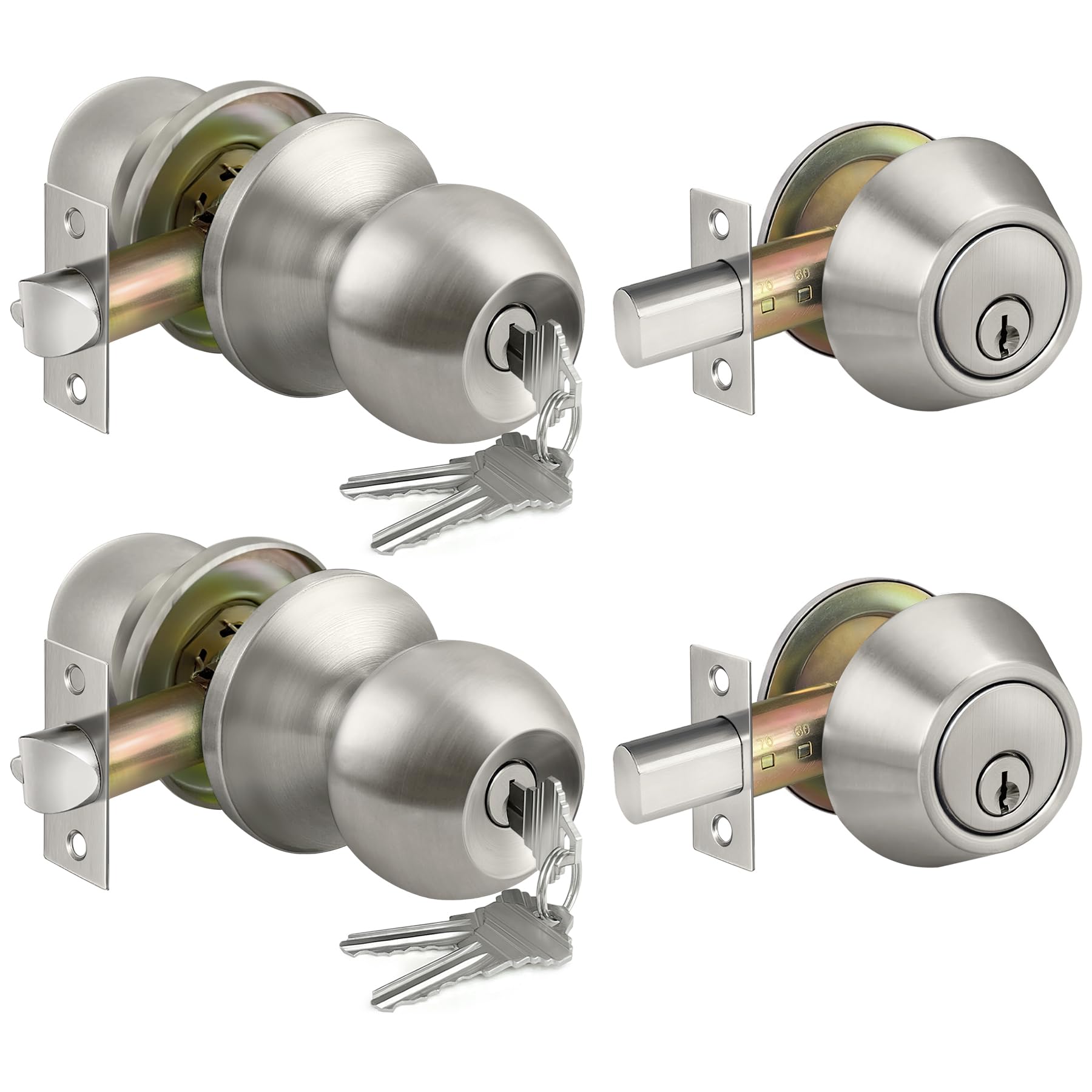 2 Pack Keyed Alike Entry Door Knobs And Single Cylinder Deadbolt Lock Combo Set Security For Entrance And Front Door With Classic Satin Nickel Finish - View #7