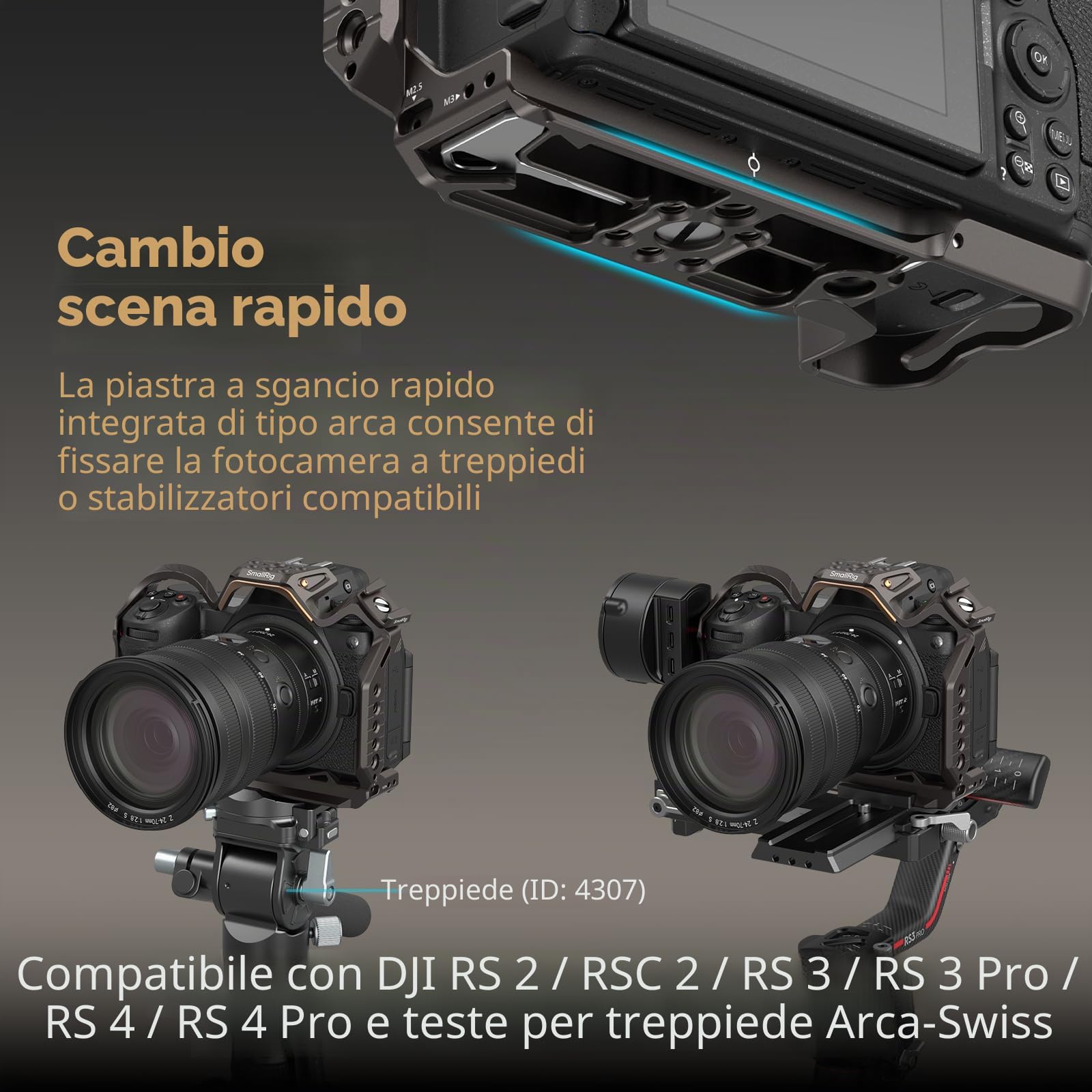 SMALLRIG "Night Eagle" Z6III Camera Cage per Nikon Z6 III, Gabbia Completa in Lega di Alluminio, con Piastra a Sgancio Rapido per Arca-Swiss e Attacco Cold Shoe per Microfono e Luce - 4521