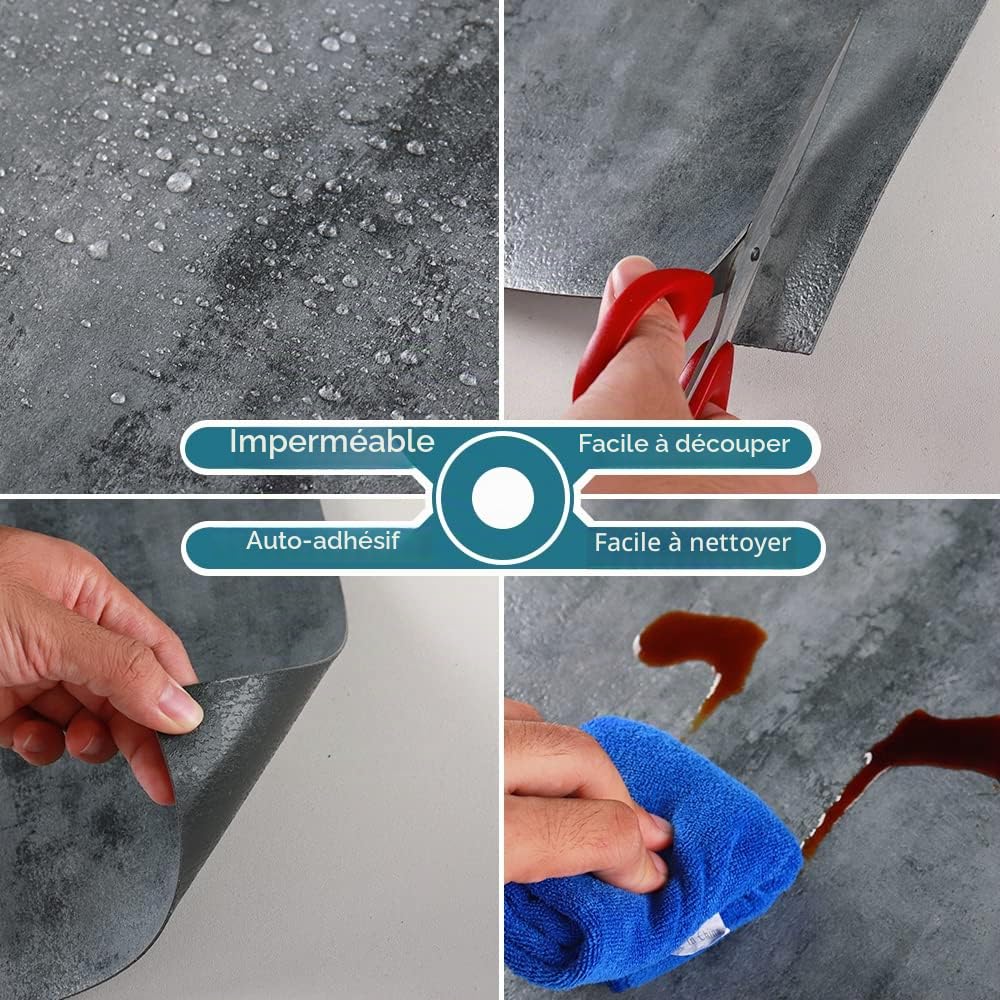 VEELIKE Dalle Adhesive Sol Béton Gris Vintage Carrelage Adhesif Sol Effet Béton Dalles PVC Garage Salon Autocollant Stickers Carrelage Cuisine Imperméable Salle de Bain 30 cm × 30 cm 24 Pièces