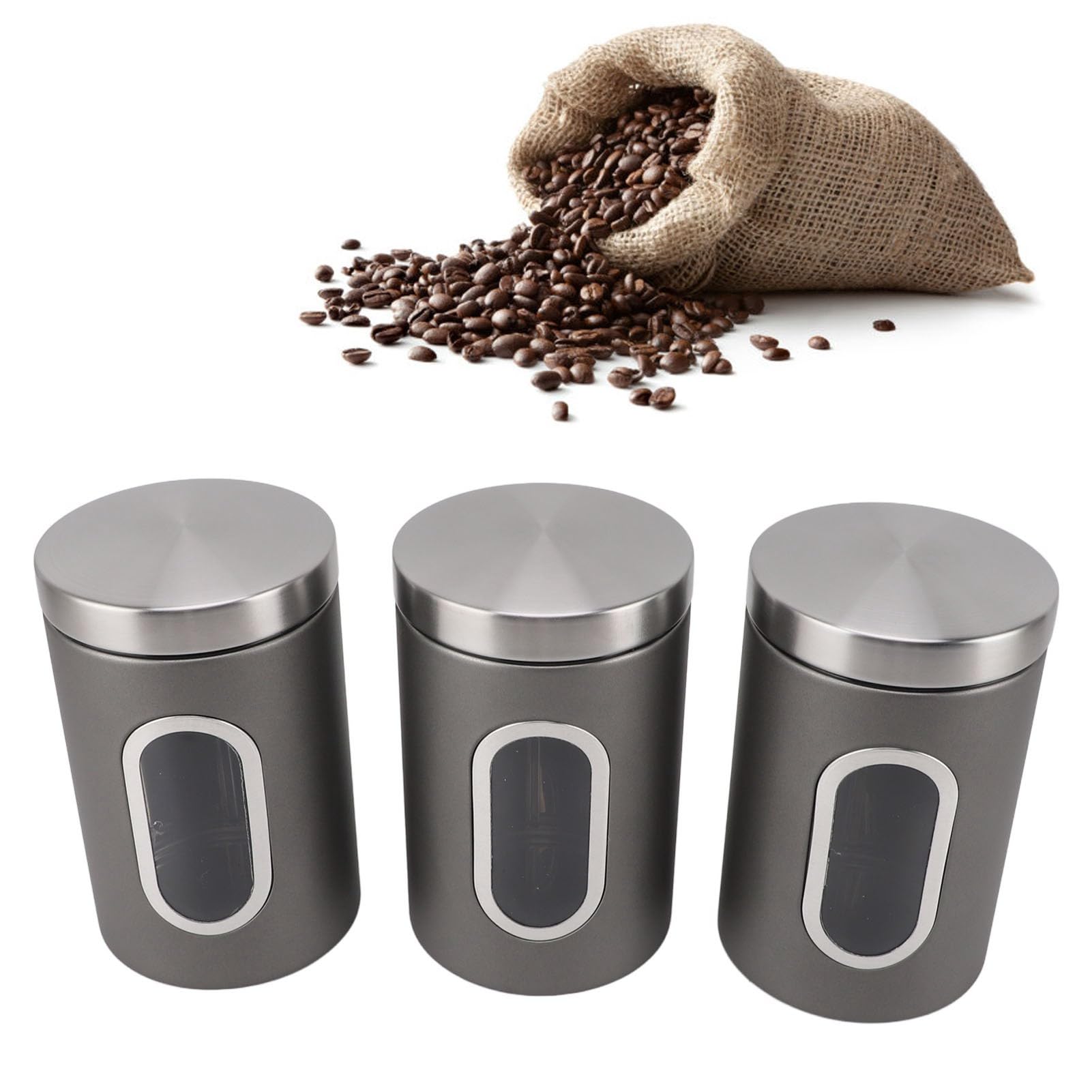 3 Pack Canisters Stainless Steel,Tea Coffee Sugar Canisters,Cereal Container,Kitchen Airtight Canister Set Food Container with Lid Canisters for Flour and Sugar