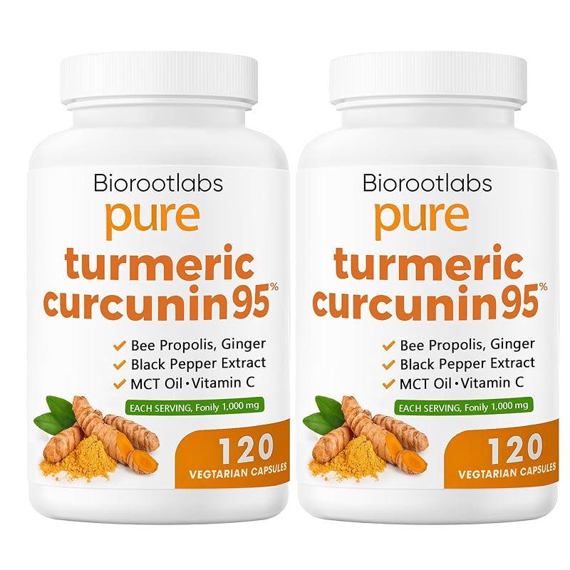 TOGOLIUN Suplemento de Cúrcuma 1000 mg com 95% de curcuminoides, gengibre, própolis de abelha, pimenta-preta e óleo MCT, 240 cápsulas, pacote com 2