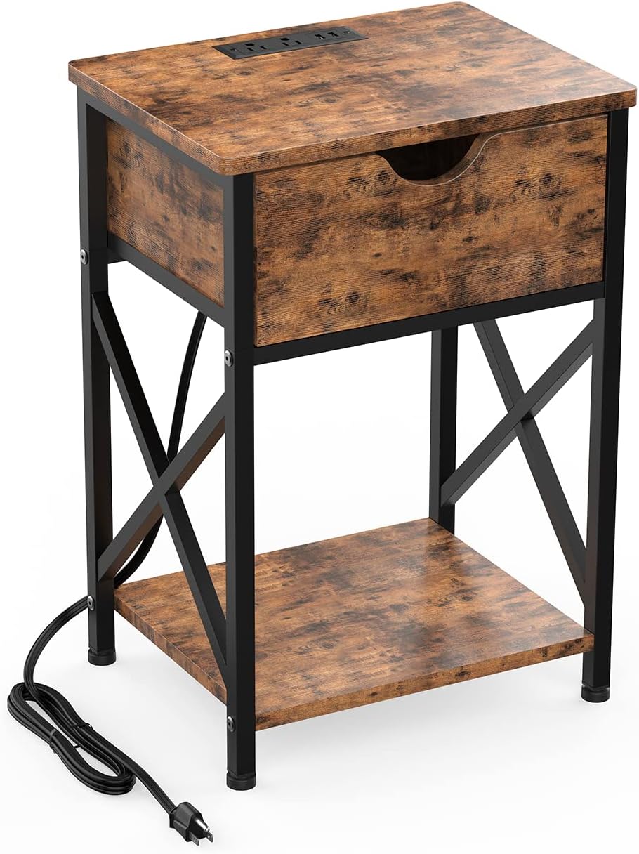 Buy Joansea Nightstand with Charging Station, Side Table with USB Port