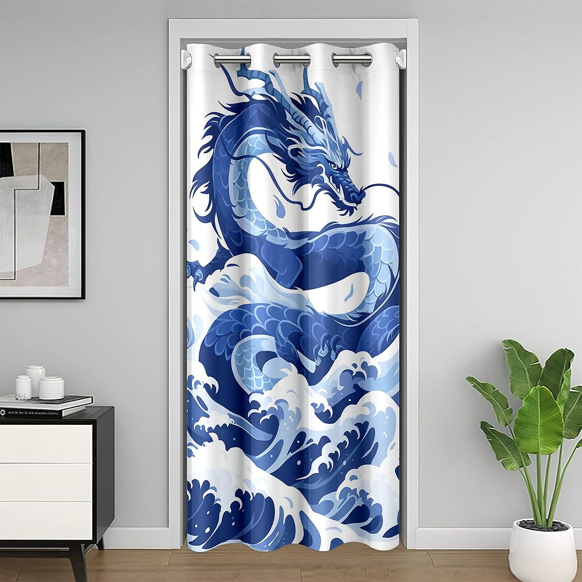 Feelyou Kids Dragon Door Curtain for Doorway Privacy 34"x80" Ocean Wave 30%-50% Room Darkening Blackout Insulated Thermal Curtain Ancient Wildlife
