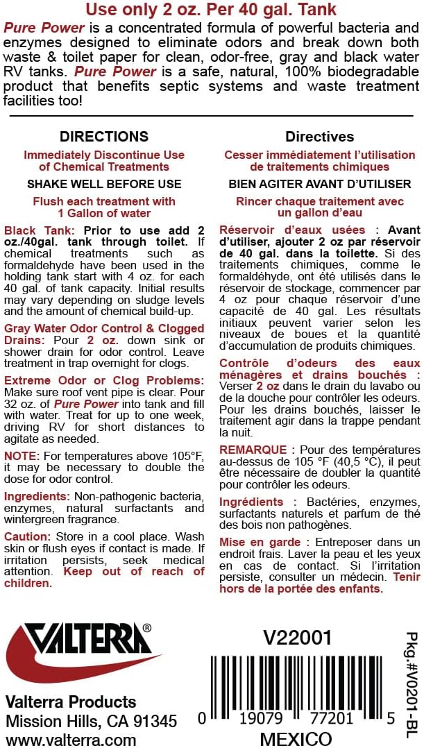 Valterra V22001 'Pure Power' Waste Digester and Odor Eliminator - 16 oz. Bottle (Pack of 2)